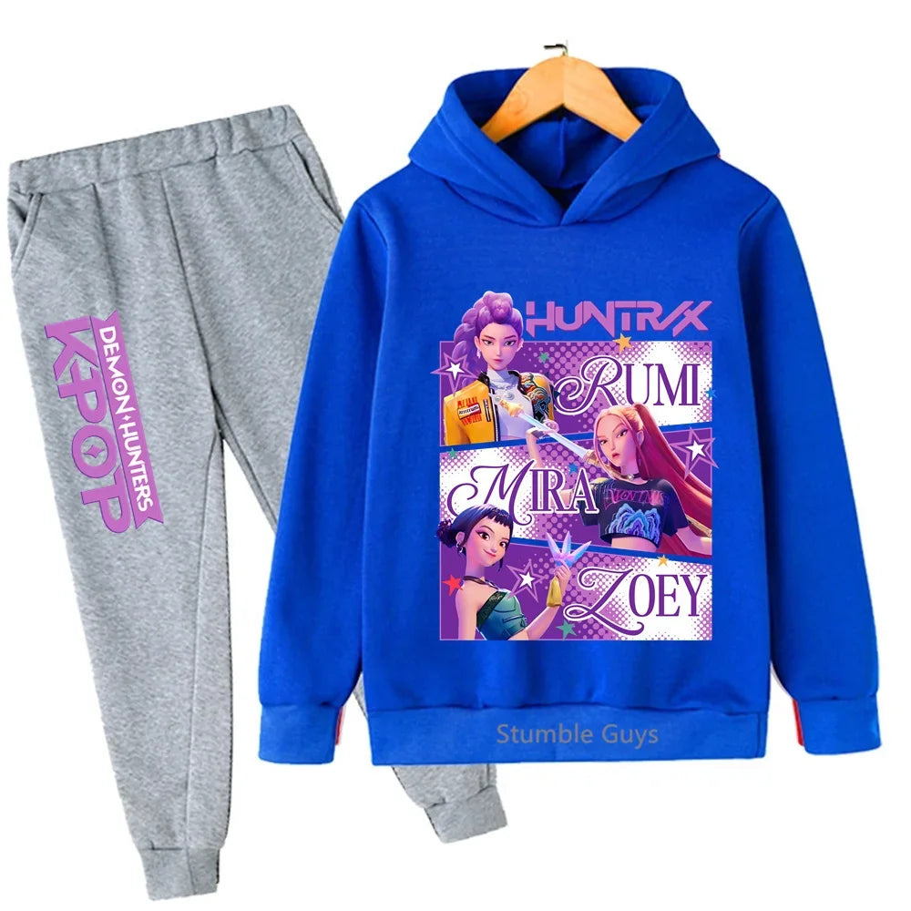 Conjunto de sudadera con capucha Kpop Demon Hunters de 3 a 14 años, ropa deportiva para niños y niñas, ropa diaria de otoño para niños