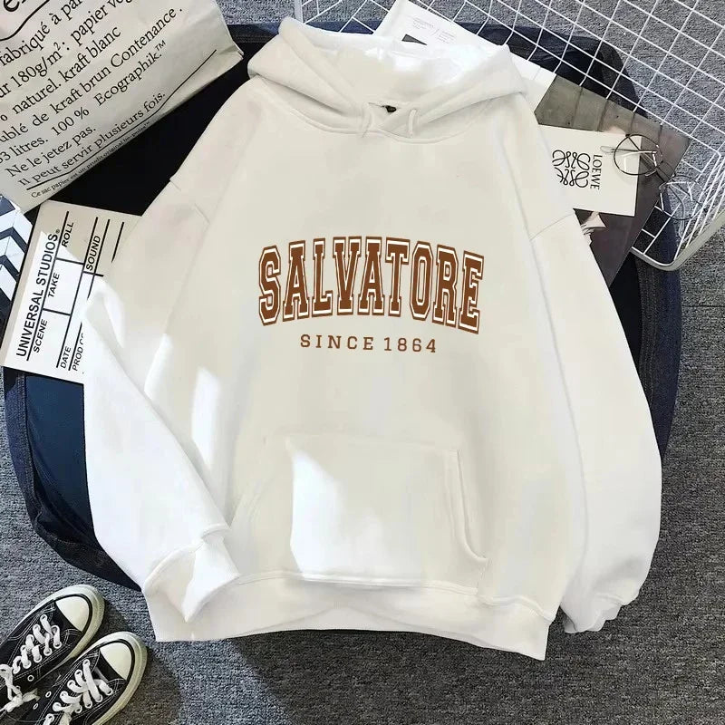 Salvatore Since1864 Sudadera con capucha estampada para hombre, jersey Vintage TVD Damon Stefan, sudadera con cuello redondo, sudadera superior para seguidores