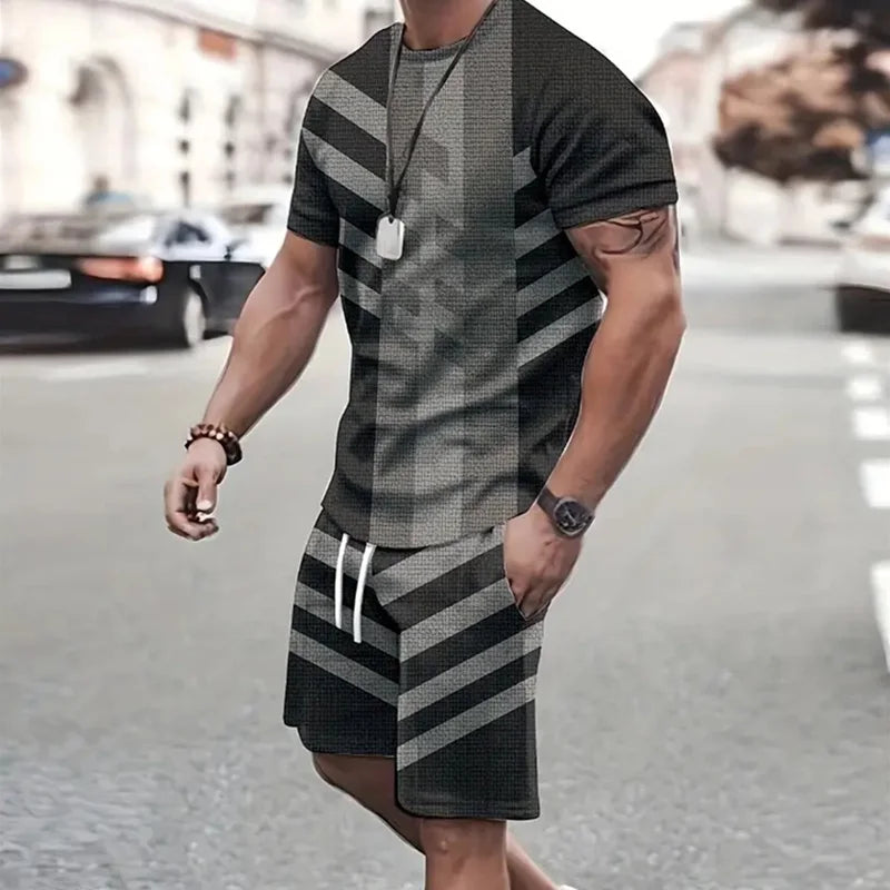 2024 de moda para hombre, ropa deportiva, camiseta de manga corta y pantalones cortos deportivos de verano, traje de retazos Vintage Casual, traje de dos piezas para hombre