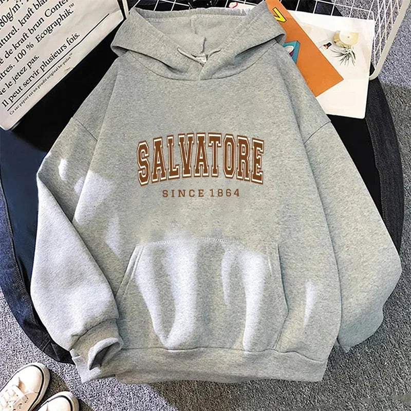 Salvatore Since1864 Sudadera con capucha estampada para hombre, jersey Vintage TVD Damon Stefan, sudadera con cuello redondo, sudadera superior para seguidores