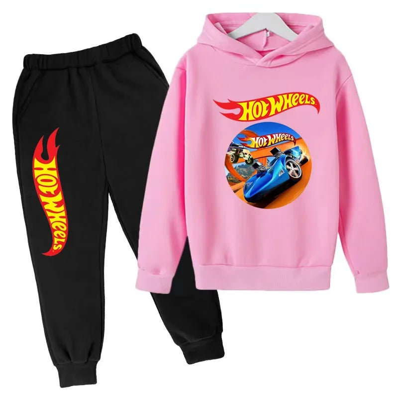 Ropa para niños Hot Wheels juego de coches Abrigo con capucha estampado 3-12 años niños niñas niño Top + Pantalones sudadera de moda ropa deportiva Casual