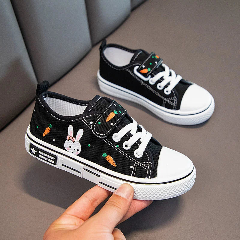 Zapatos de lona para niños y niñas, zapatillas informales estampadas, deportivas para correr, tenis, rosa, negro, de 4 a 12 años, Envío Gratis