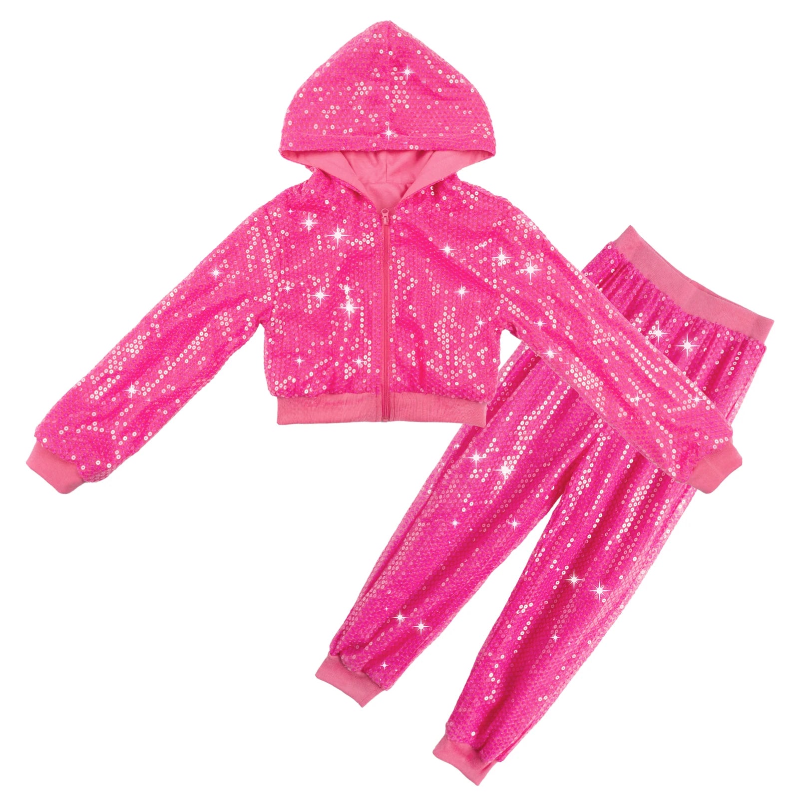 LOlanta-Conjunto de chaqueta y pantalones con capucha para niña, 2 piezas, lentejuelas, ropa de baile de Hip Hop, trajes de fiesta temáticos para niños de 5 a 12 años