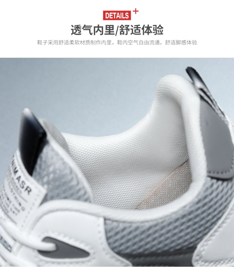 Zapatillas de deporte de malla transpirable rojas y blancas para hombre, zapatos para correr informales a la moda, zapatillas deportivas ligeras antideslizantes para uso diario