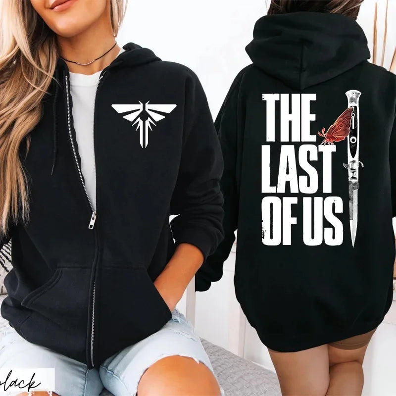 Sudadera con capucha con cremallera para pareja con estampado Last of Us, fibra de acetato, cuello redondo, manga larga, mezcla de algodón, sudadera con capucha Unisex
