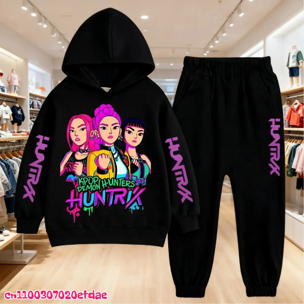 Otoño Invierno Sudadera con capucha para niños KPop Demon Hunters ropa de ocio prendas de vestir exteriores sudadera + Pantalones conjunto 3-12 años niños niñas regalo