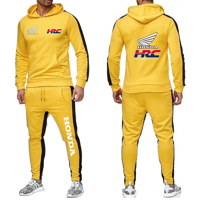 Honda racing-Sudadera con capucha para hombre, ropa deportiva + pantalones de chándal, traje informal cómodo para correr, traje de dos piezas de color sólido, gran oferta