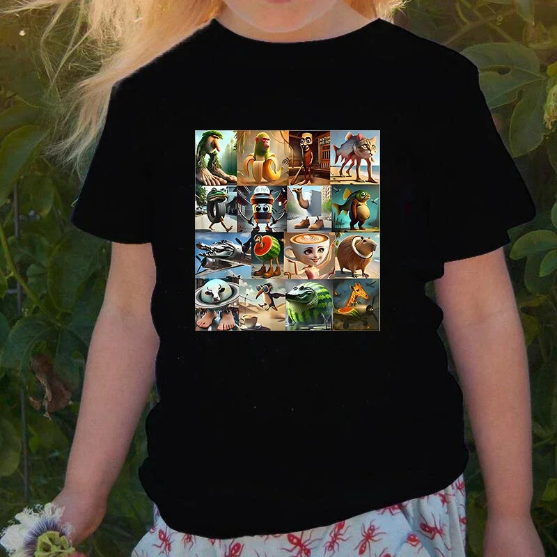Y2k-Camiseta italiana con animales de Brainrot para niños y niñas, camisetas de manga corta de Tung Tung Sahur, camiseta bonita con meme divertido, ropa de verano
