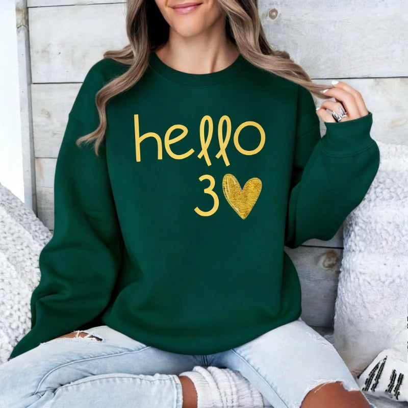 Sudadera con Capucha Térmica para Mujer, con la Frase 'Hola Otoño e Invierno', Regalo para su 30.º Cumpleaños, 'Hola 30', sin Purpurina Real, Sudadera para Adultos