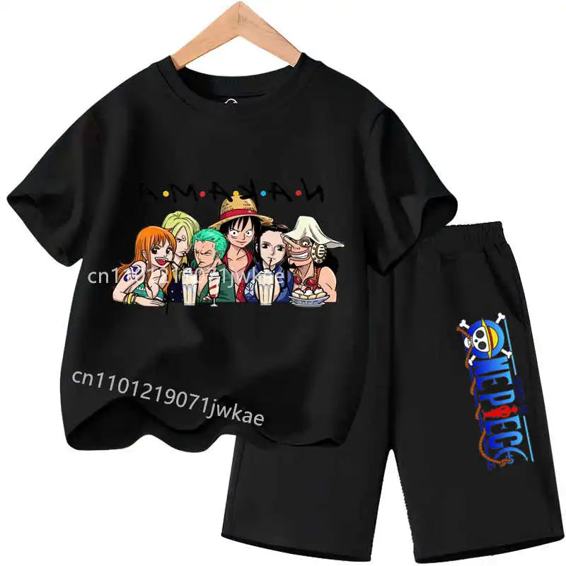 Conjunto de Ropa de Verano para Niños, Camiseta de Manga Corta con Estampado de Anime para Niños y Niñas, Pantalones Cortos, 2 Piezas, Traje de una Pieza para Niños, Chopper Luffy