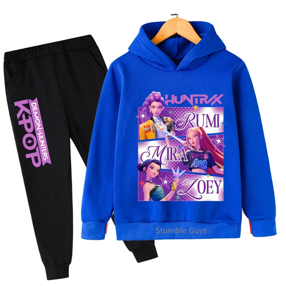 Conjunto de sudadera con capucha Kpop Demon Hunters de 3 a 14 años, ropa deportiva para niños y niñas, ropa diaria de otoño para niños