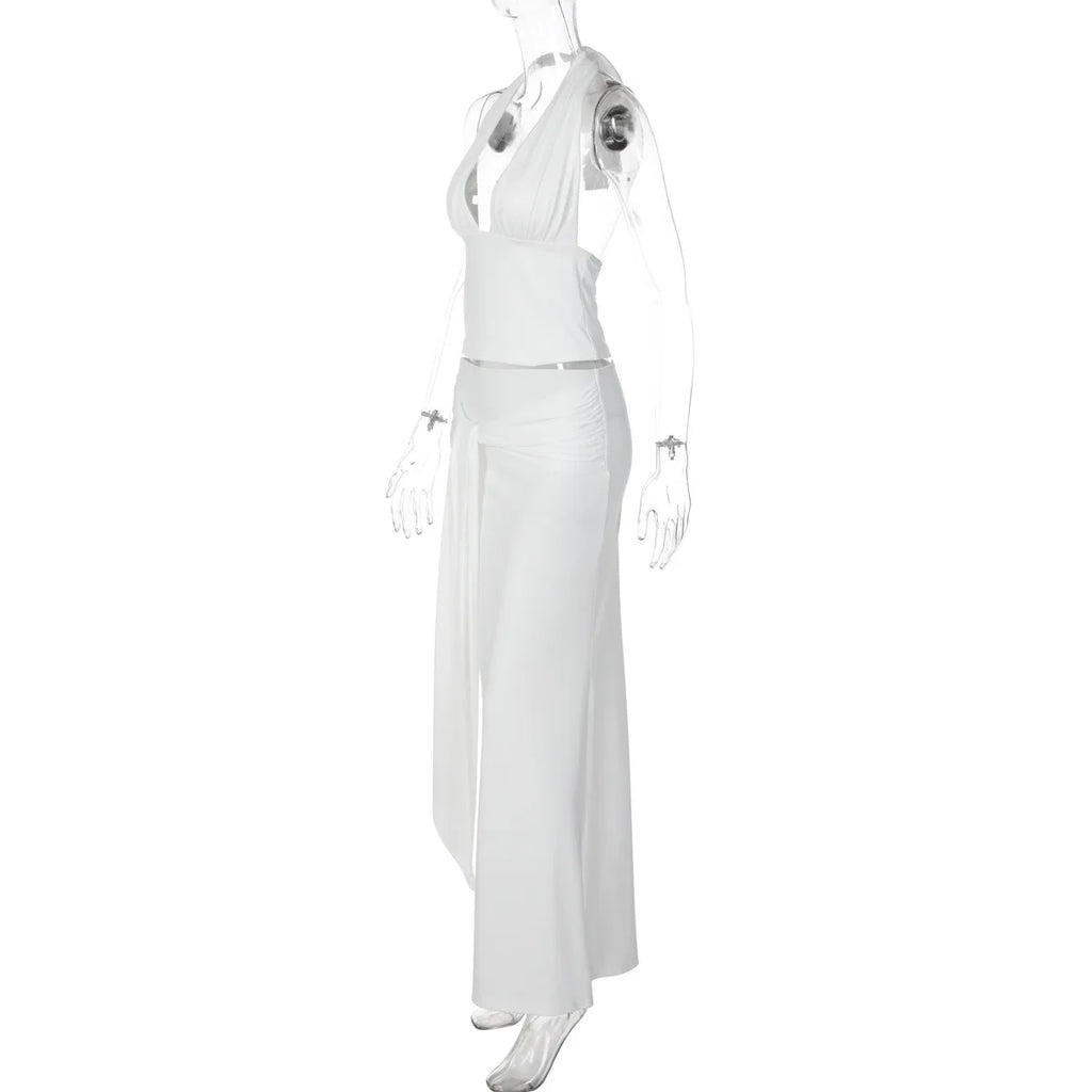Conjunto de Vestido de 2 Piezas para Mujer Tuularose, Top Sexy con Cuello Halter y Falda con Tiras, Conjunto Elegante para Fiesta de Verano