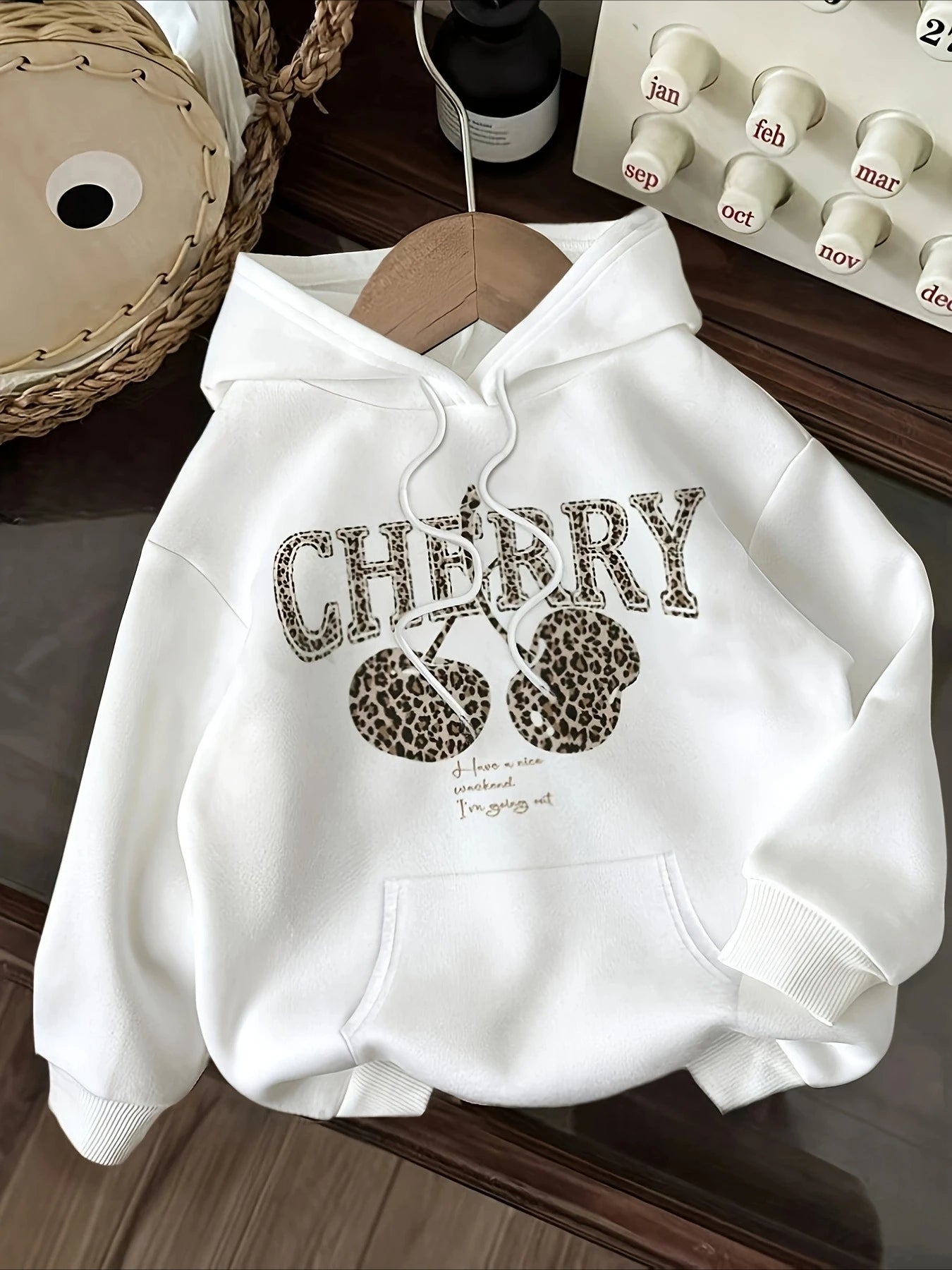 Sudadera con estampado de leopardo y letras de cereza para mujer, sudadera con cuello redondo, Top informal de manga larga, sudaderas con capucha, ropa para mujer