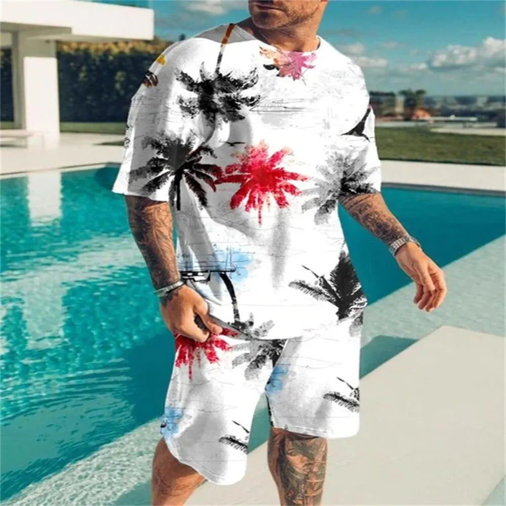 Conjuntos de camisetas y pantalones con estampado 3D de estilo Hawaiano, ropa deportiva a la moda para hombre, camiseta de manga corta de gran tamaño, conjunto de pantalones, trajes para hombre, ropa
