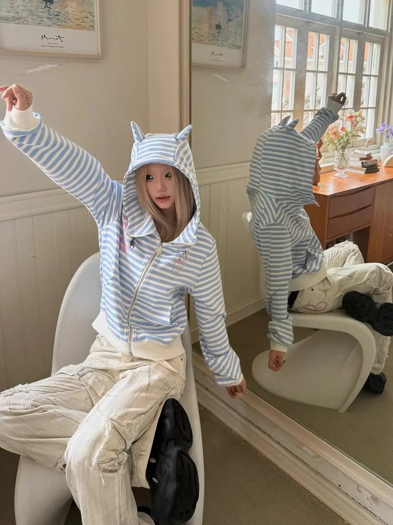 Sudadera Kawaii japonesa de manga larga para mujer, sudaderas informales con subcultura, abrigo con estampado de remaches, ropa elegante de estilo dulce y bonito para mujer