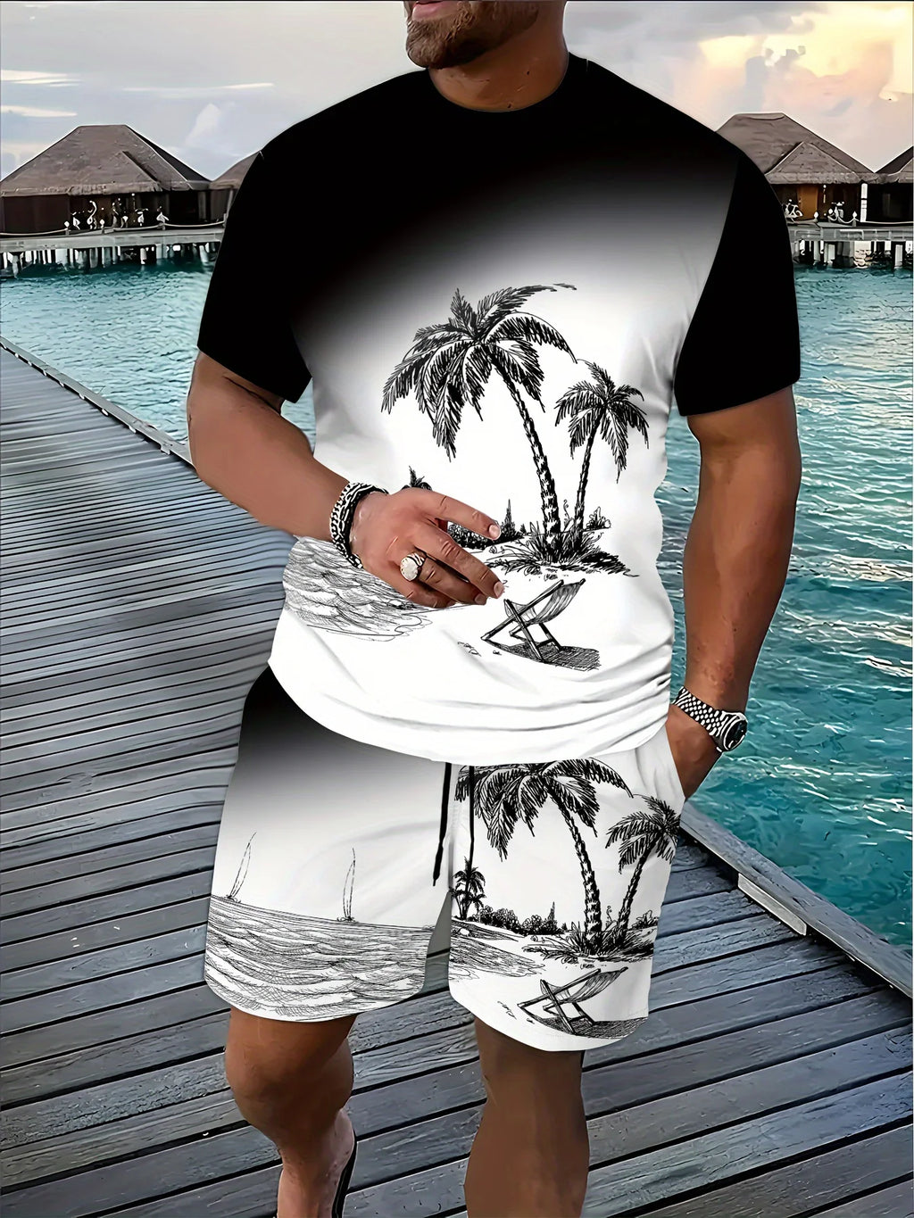 Conjunto Verano Hombre - Camiseta y Short Estampado Cocoteros