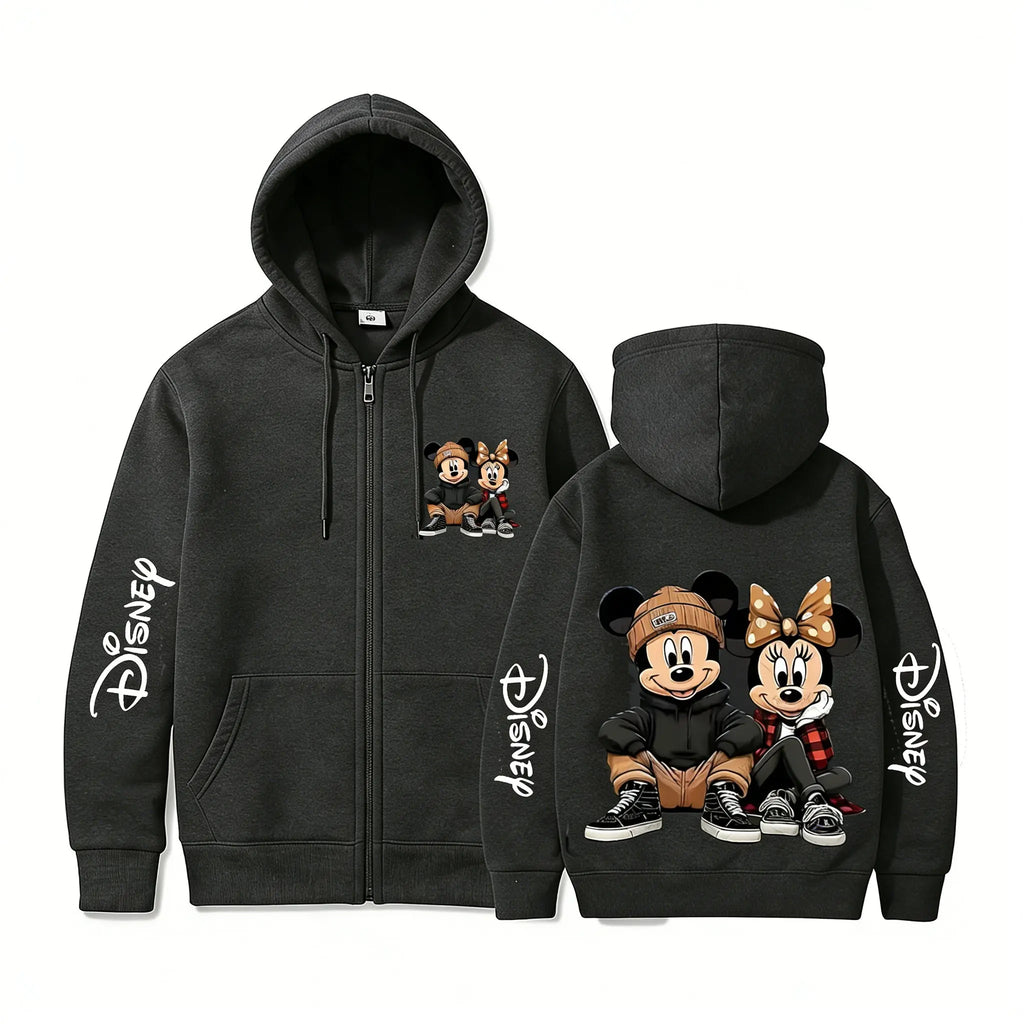Sudadera con capucha y cremallera de Disney Mickey Minnie para hombre y mujer, ropa de calle de manga larga, Tops informales para primavera y verano, 2026
