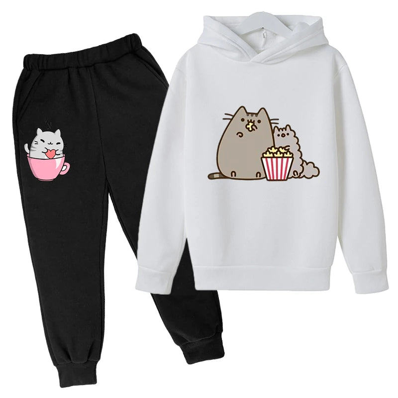 Sudadera con capucha con estampado de gato de Nutella para niños, ropa divertida para niñas y niños, conjuntos de ropa Harajuku Kawaii para niños, Invierno