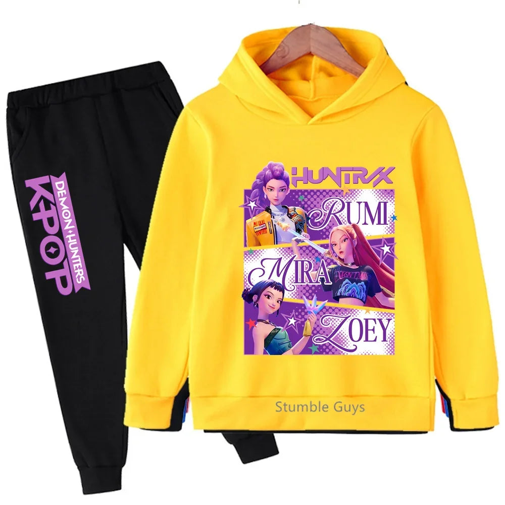 Conjunto de sudadera con capucha Kpop Demon Hunters de 3 a 14 años, ropa deportiva para niños y niñas, ropa diaria de otoño para niños