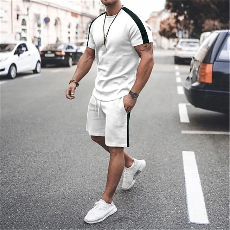 Ropa Deportiva grande de dos piezas para hombre, traje de calle informal Retro, traje de playa con estampado Simple en 3D, camiseta y pantalones cortos, ropa deportiva de verano