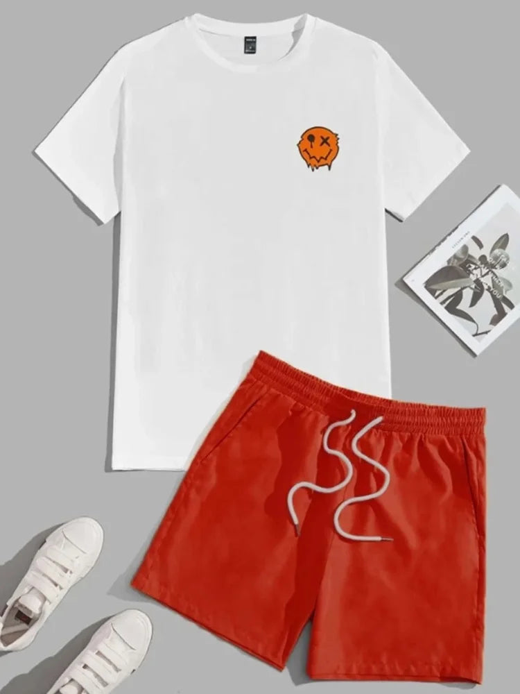 2025 nuevo conjunto de pantalones cortos de manga corta para hombre de verano, pantalones cortos de playa al aire libre para hombre, conjunto de 2 piezas, estampado 3D
