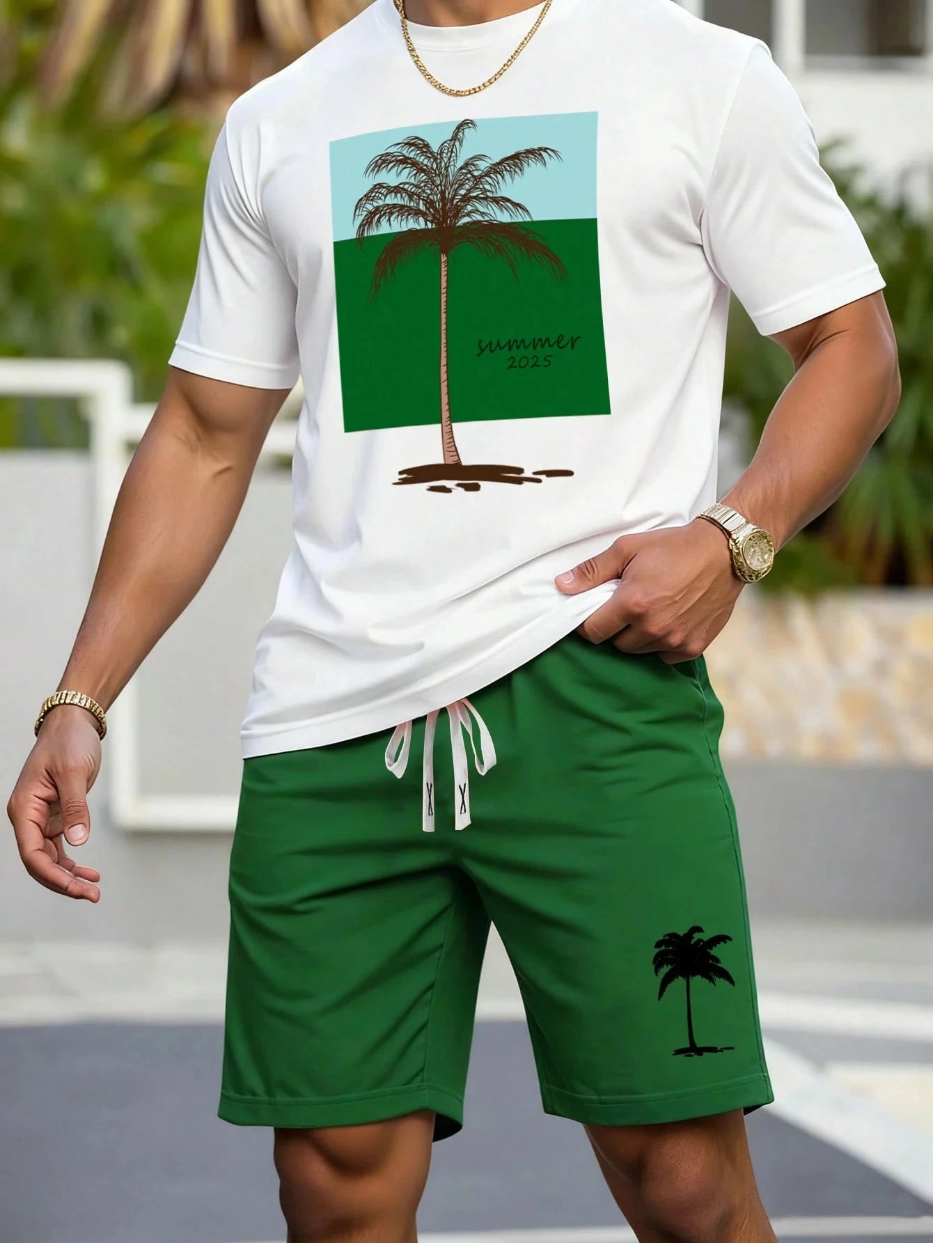 Conjunto Hawaiano Palmeras Hombre | Camiseta + Pantalón Corto Playa 2026