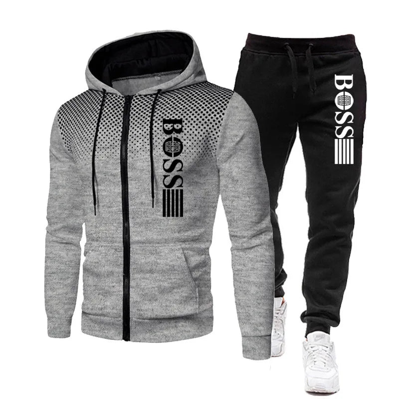 2025 Nueva sudadera con capucha con cremallera para hombre + conjunto de pantalones casuales para moda de otoño e invierno Ropa deportiva cálida y conjunto de dos piezas