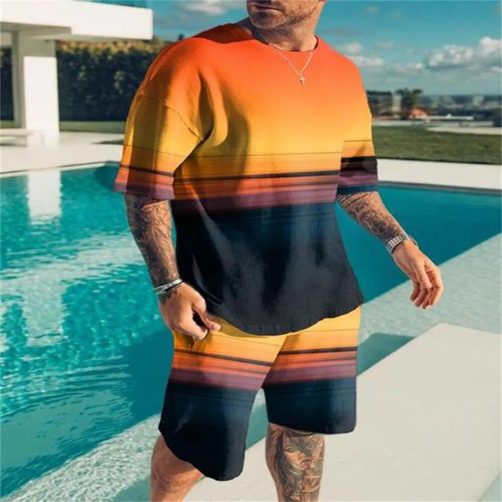 Conjuntos de camisetas y pantalones con estampado 3D de estilo Hawaiano, ropa deportiva a la moda para hombre, camiseta de manga corta de gran tamaño, conjunto de pantalones, trajes para hombre, ropa