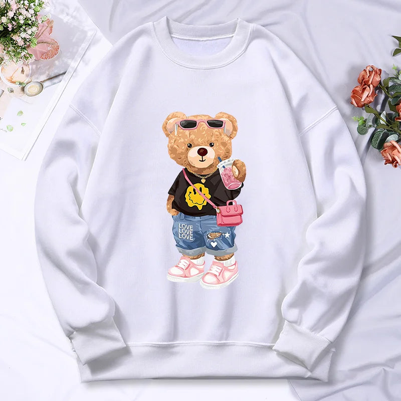 Sudadera con capucha con estampado de Bear Sister para mujer, ropa de lana cálida, informal, Hip Hop, jerséis sueltos, Top de otoño