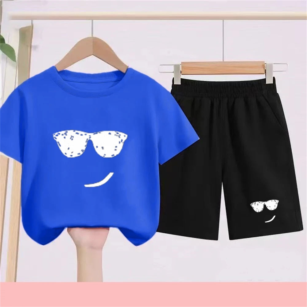 Camiseta de verano para niños de 3 a 12 años, conjunto de camiseta blanca y pantalones cortos, 2 uds., conjunto fresco y refrescante de manga corta con estampado para niños