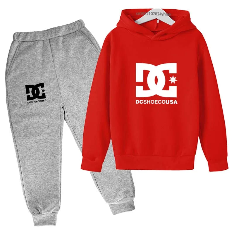 Niños primavera otoño Casual estampado Simple 2 uds Sudadera con capucha + Pantalones chándales trajes de tendencia conjuntos de ropa para niños y niñas de 2 a 13 años