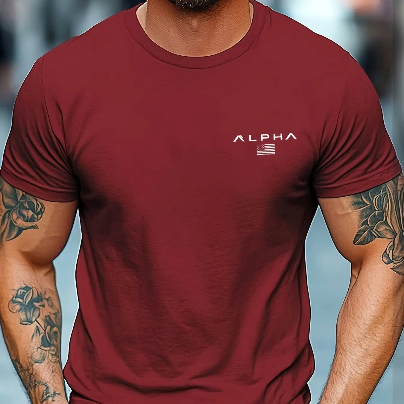 Camiseta de manga corta con cuello redondo y estampado de patrón ALPHA para hombre, 100% de algodón, informal, a la moda, deportiva, holgada, de verano