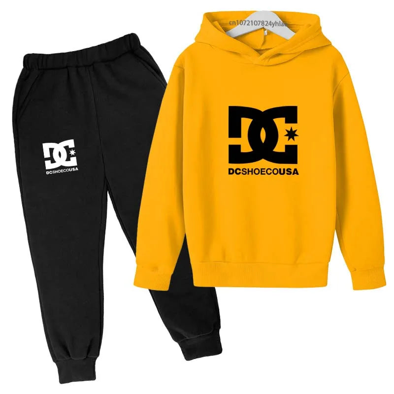 Niños primavera otoño Casual estampado Simple 2 uds Sudadera con capucha + Pantalones chándales trajes de tendencia conjuntos de ropa para niños y niñas de 2 a 13 años