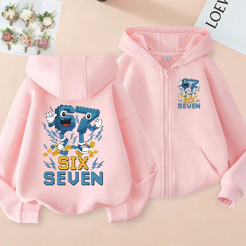 Caliente seis siete sudaderas con cremallera niños divertidos 67 Brainrot sudaderas ropa chico niña niño cremallera Sudadera con capucha bebé Casual moda Tops