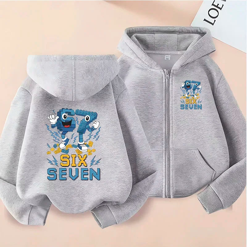 Caliente seis siete sudaderas con cremallera niños divertidos 67 Brainrot sudaderas ropa chico niña niño cremallera Sudadera con capucha bebé Casual moda Tops