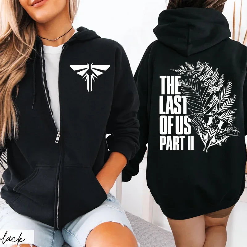 Sudadera con capucha con cremallera para pareja con estampado Last of Us, fibra de acetato, cuello redondo, manga larga, mezcla de algodón, sudadera con capucha Unisex