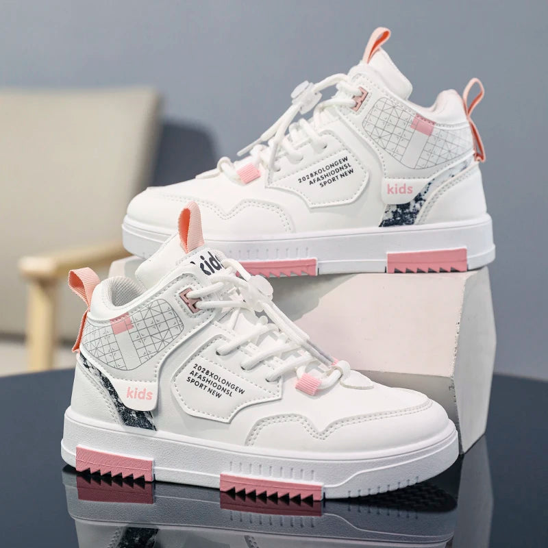 Zapatillas de deporte para niños y niñas, zapatos planos de marca de otoño, zapatos deportivos blancos para niños de 6 a 12 años, zapatillas informales de tenis escolares para niña