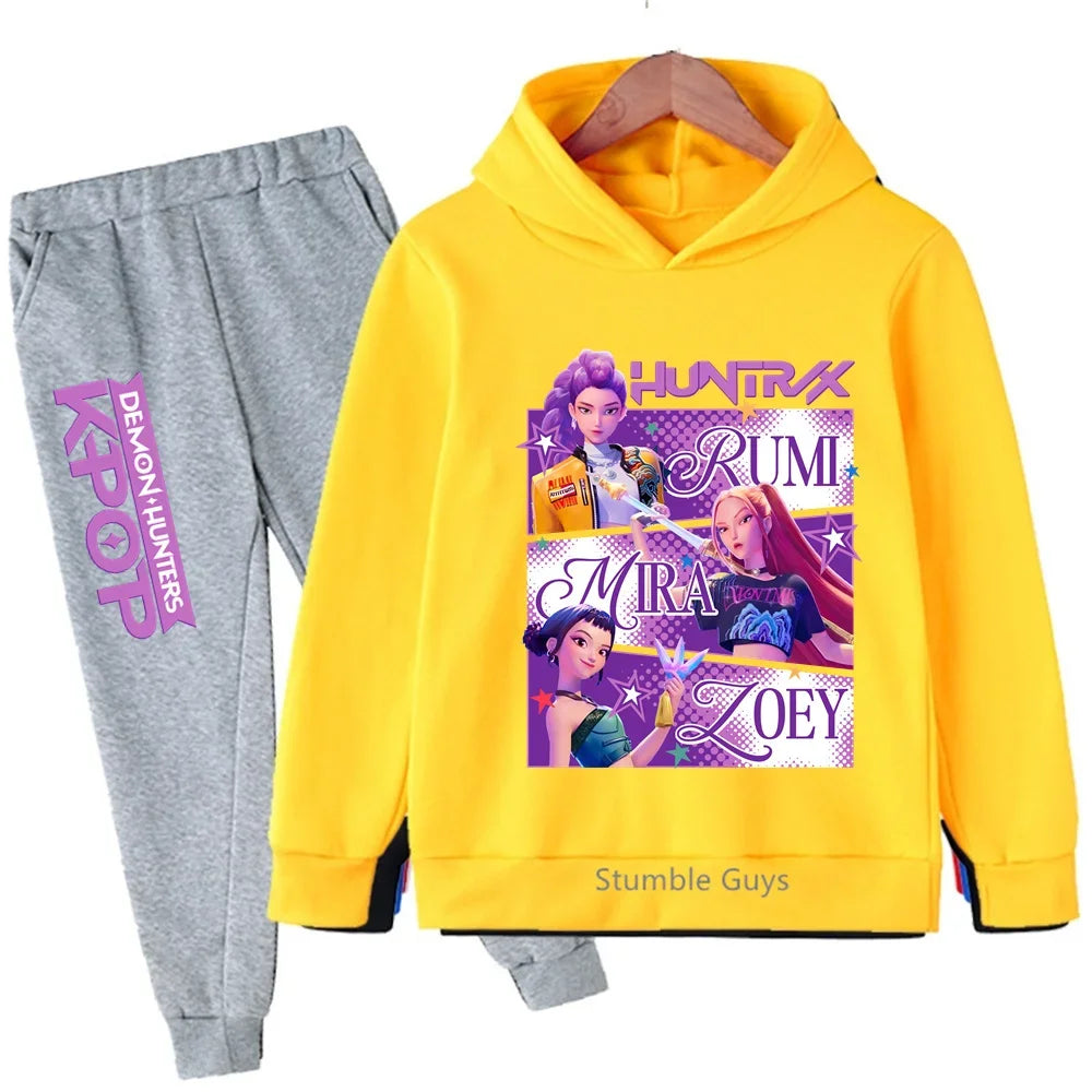 Conjunto de sudadera con capucha Kpop Demon Hunters de 3 a 14 años, ropa deportiva para niños y niñas, ropa diaria de otoño para niños