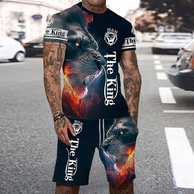 Conjunto Verano Hombre - Camiseta y Pantalón Corto Estampado Tigre 3D