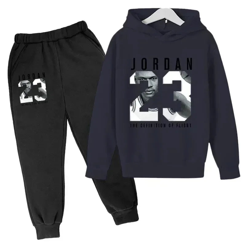 Conjunto de 2 Piezas de Sudadera con Capucha y Pantalones con Estampado Número 23 para Niños, Ropa de Otoño Invierno, Ropa Cálida Informal para Niñas y Niños, Sudaderas Deportivas de Moda