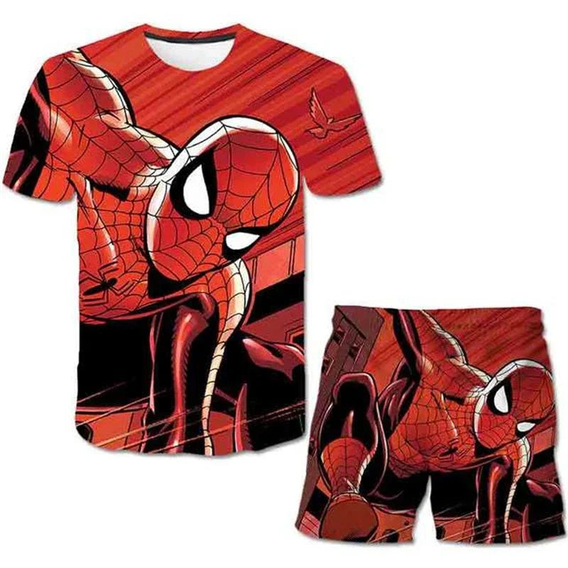 Conjunto de 2 piezas de camiseta y pantalones cortos transpirables para niños, diseño de Spider-Man, Marvel, Hulk, Iron Man, Spiderman