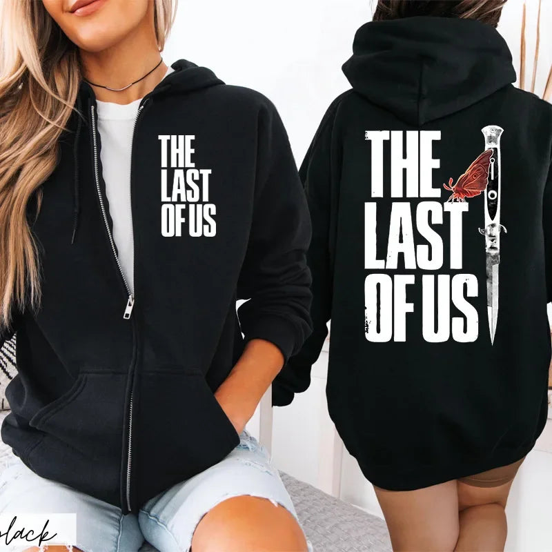 Sudadera con capucha con cremallera para pareja con estampado Last of Us, fibra de acetato, cuello redondo, manga larga, mezcla de algodón, sudadera con capucha Unisex