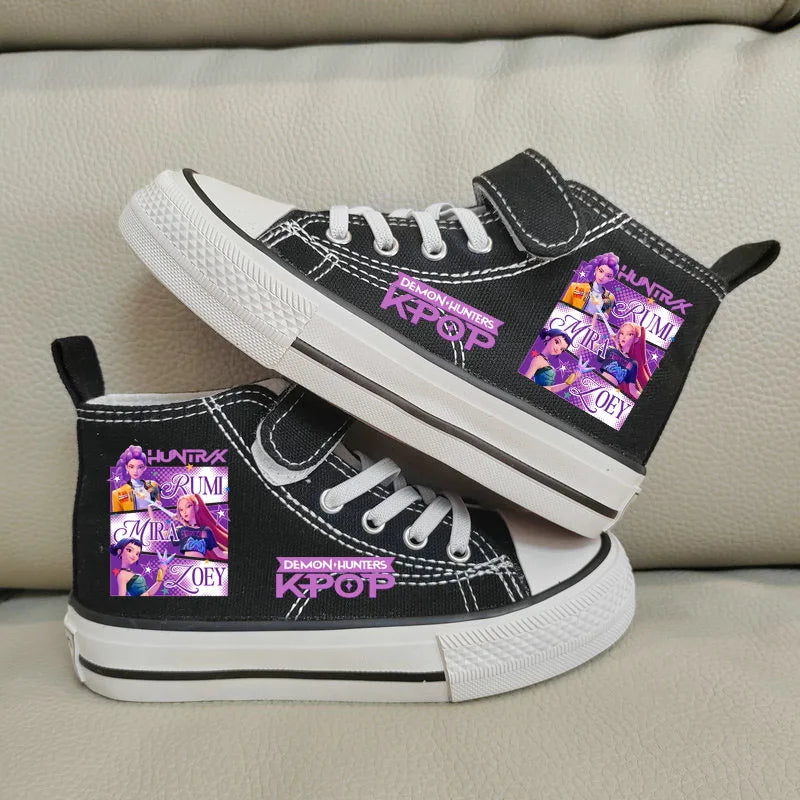 Kpop Demon Hunter zapatos de lona para niños, zapatillas altas para niñas, zapatos deportivos transpirables, zapatos de tenis para correr al aire libre para estudiantes