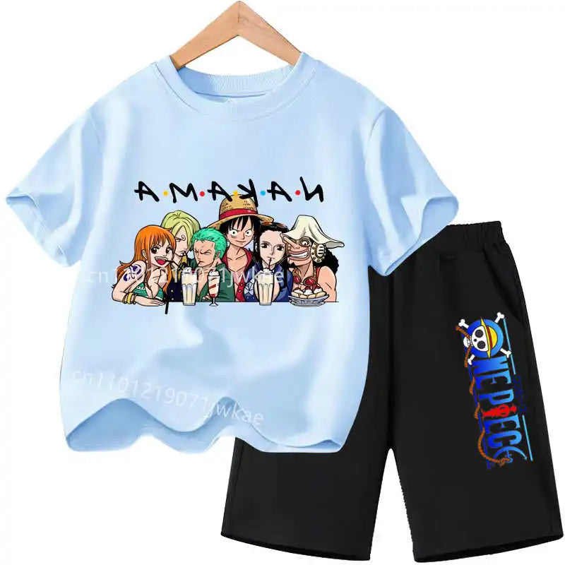 Conjunto de Ropa de Verano para Niños, Camiseta de Manga Corta con Estampado de Anime para Niños y Niñas, Pantalones Cortos, 2 Piezas, Traje de una Pieza para Niños, Chopper Luffy