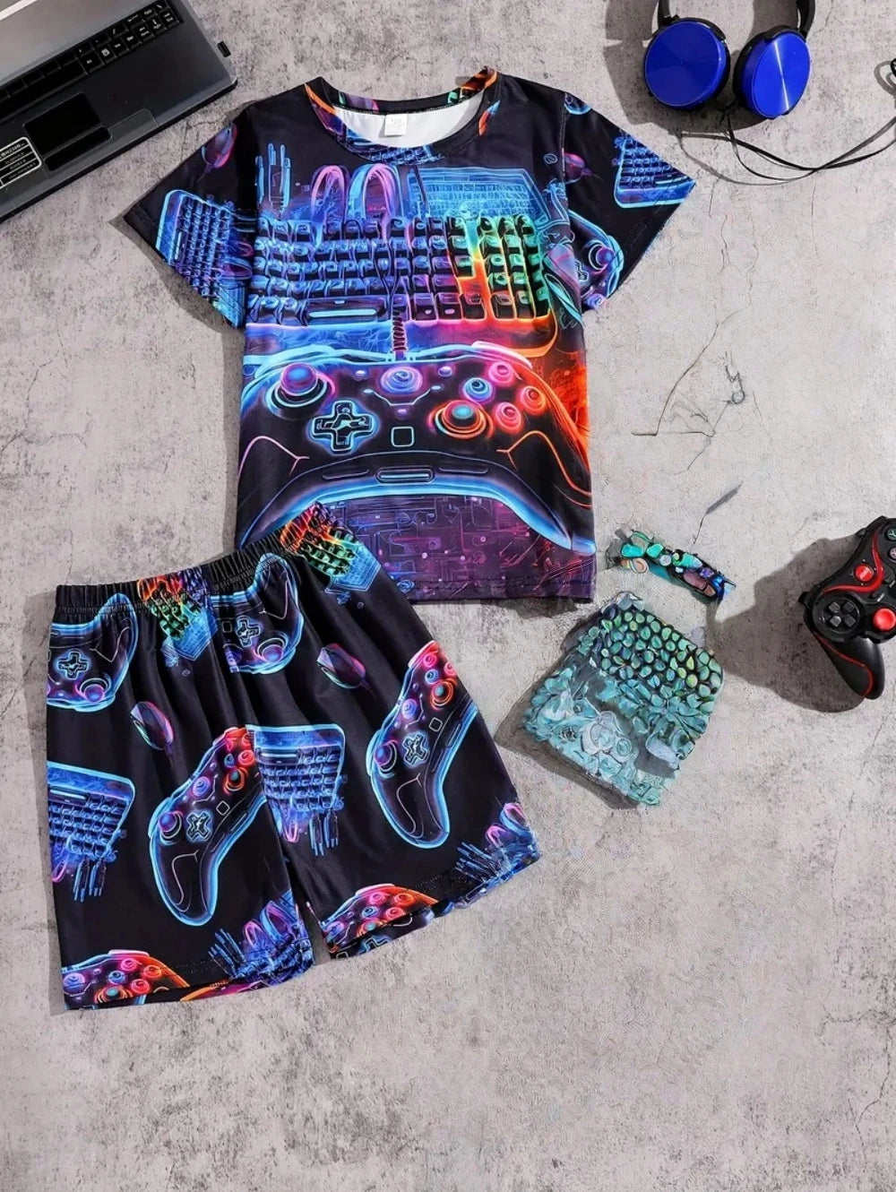 Conjunto de consola de juegos para niños, conjunto de ropa superior e inferior con estampado de moda, conjuntos sueltos para niños, ropa informal de calle para niños