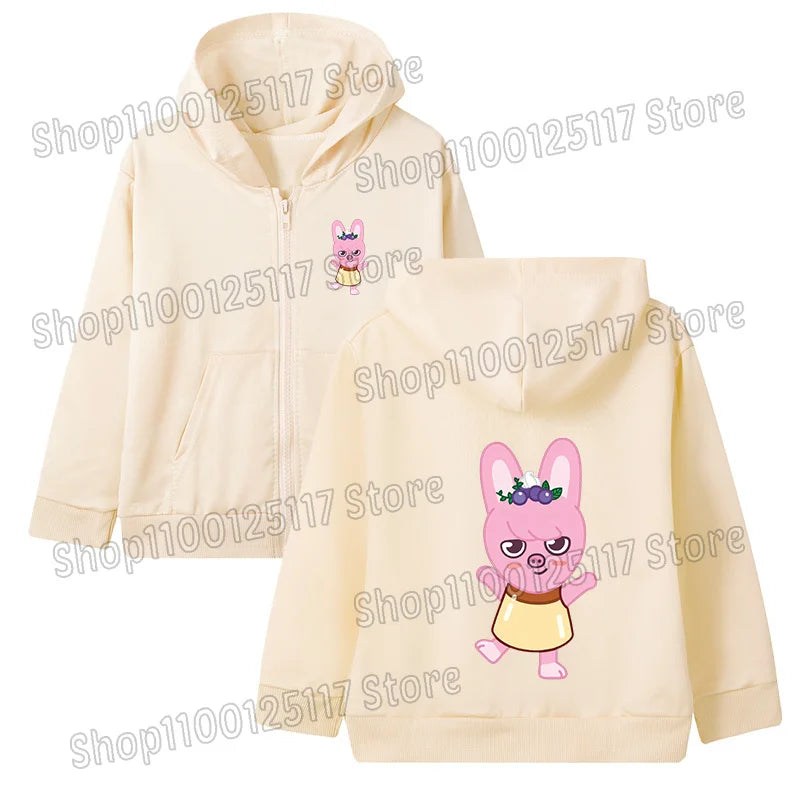 Skzoo-ropa fina de manga larga con cremallera para niñas, chaqueta con capucha de Anime, otoño y primavera, estampado de dibujos animados, ropa de calle con cremallera y bolsillo