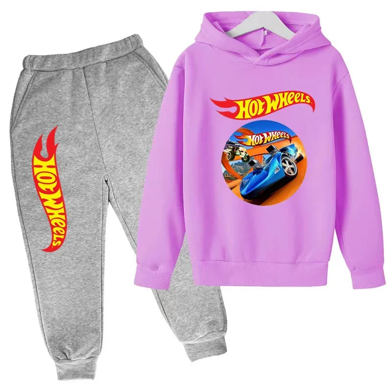 Ropa para niños Hot Wheels juego de coches Abrigo con capucha estampado 3-12 años niños niñas niño Top + Pantalones sudadera de moda ropa deportiva Casual