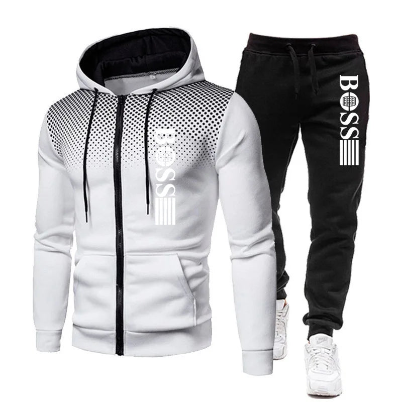 2025 Nueva sudadera con capucha con cremallera para hombre + conjunto de pantalones casuales para moda de otoño e invierno Ropa deportiva cálida y conjunto de dos piezas