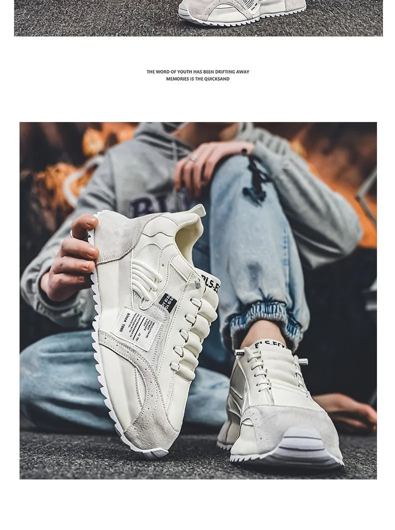 Shoes for Men Casual Sports Four Seasons Moccasins Trend Designed Personality Lace-up Leather Sneakers Comfortable Breathable