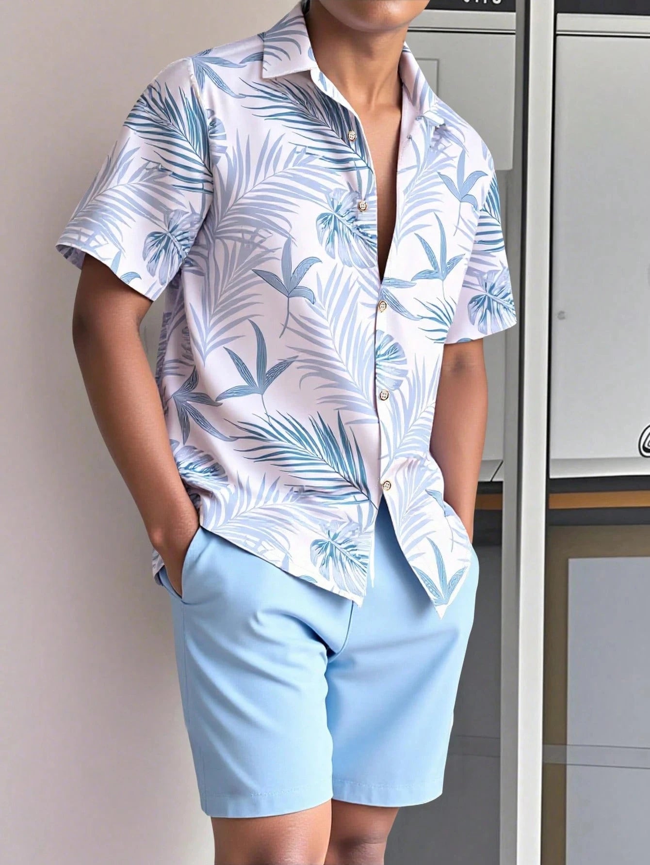 Conjunto Hawaiano 3D Plantas Tropicales Hombre | Camisa + Pantalón Corto